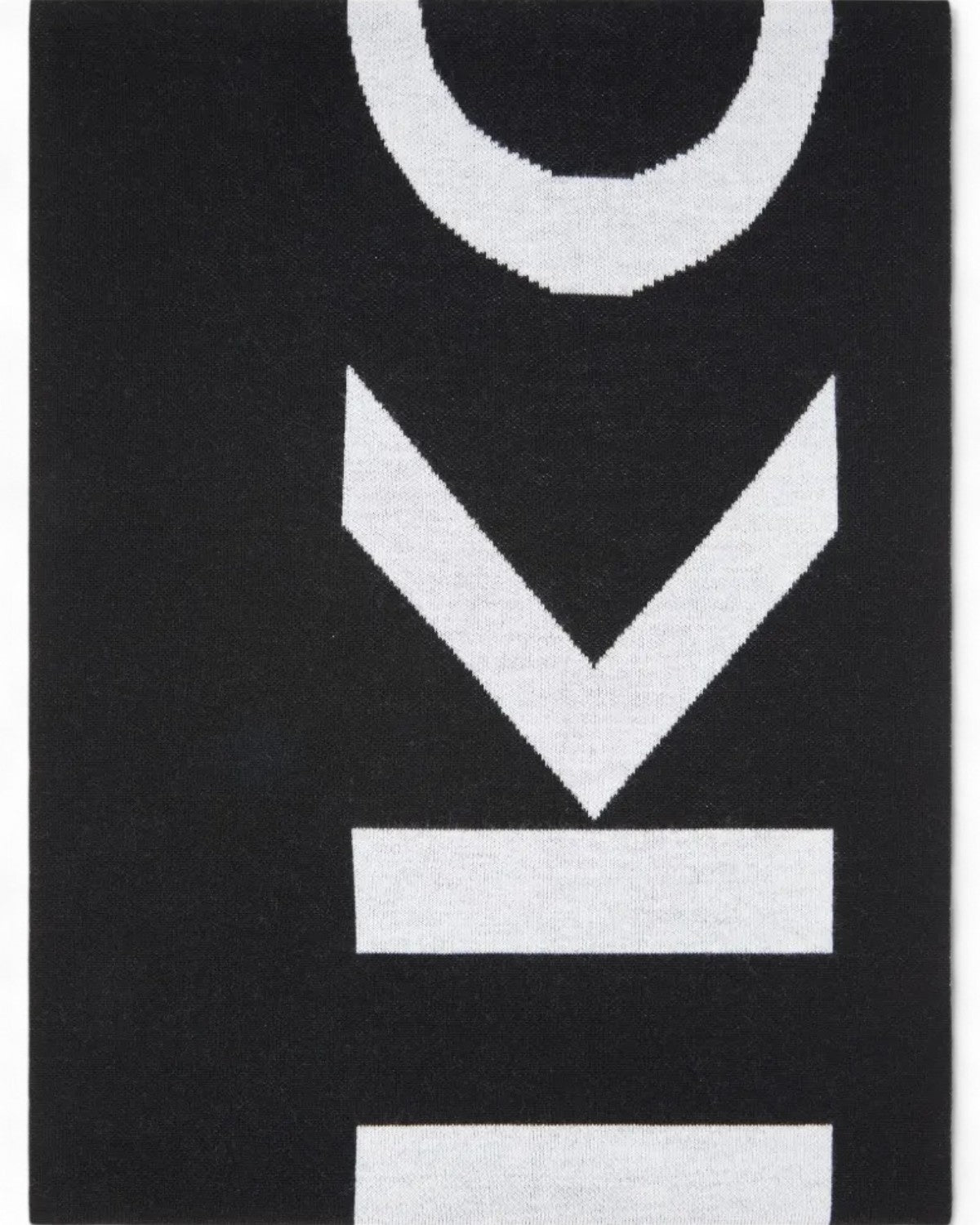 Sciarpa nera in lana Pinko con logo bianco a contrasto in maglia, ideale per look casual chic invernali.