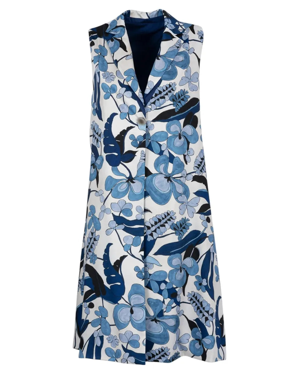 Gilet Reversibile Sugar Jungle in Twill Stampato Celeste Latte Blu-Gilet-Maliparmi-Vittorio Citro Boutique