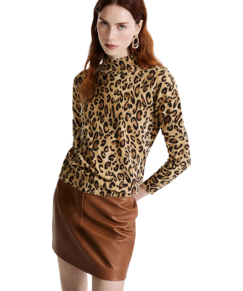 Maglia Donna a Lupetto in Pura Lana Animalier