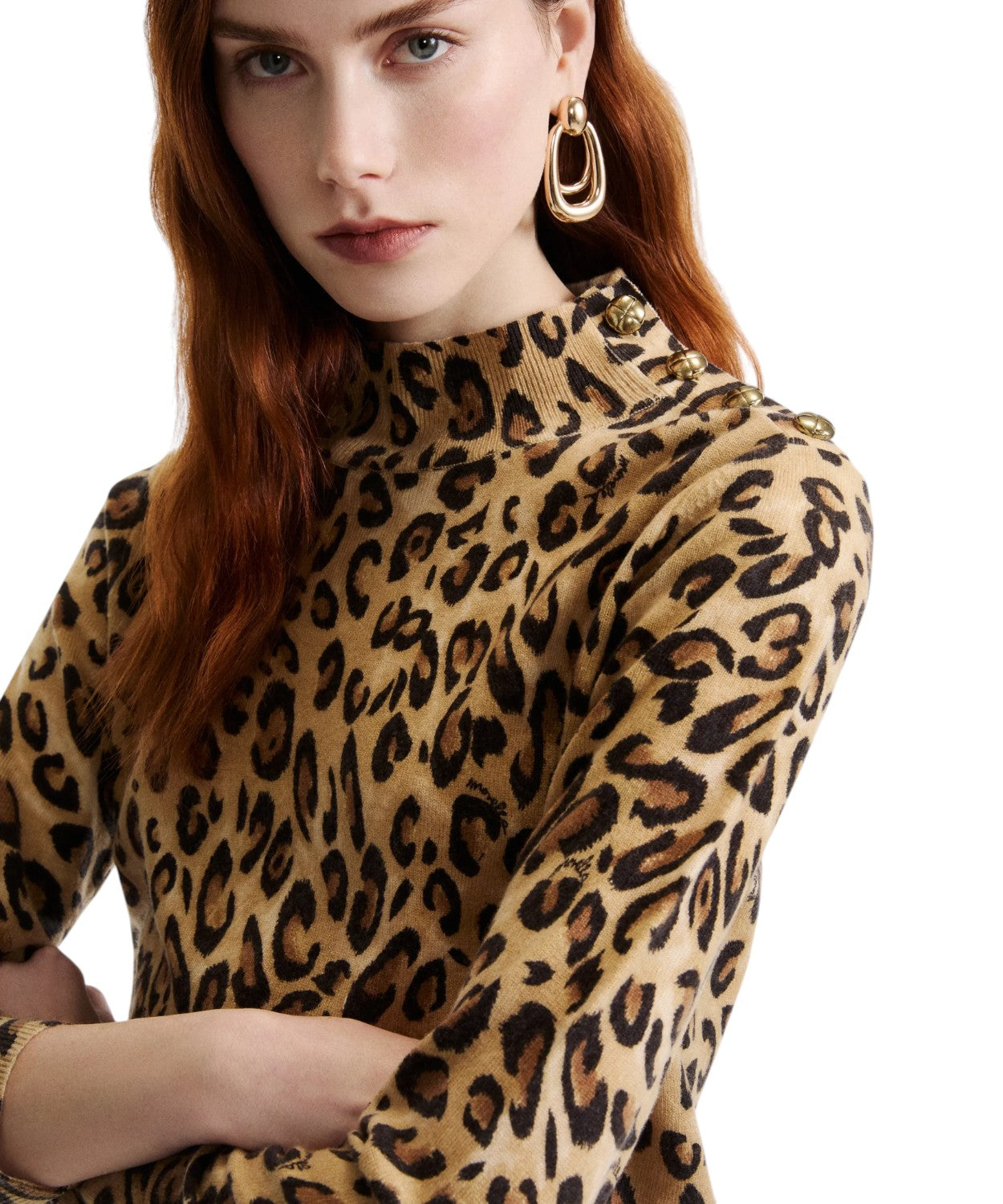 Maglia Donna a Lupetto in Pura Lana Animalier