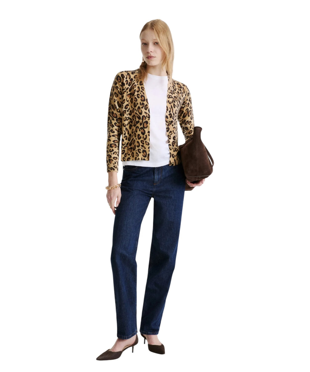 Cardigan in Pura Lana Animalier con Bottoni