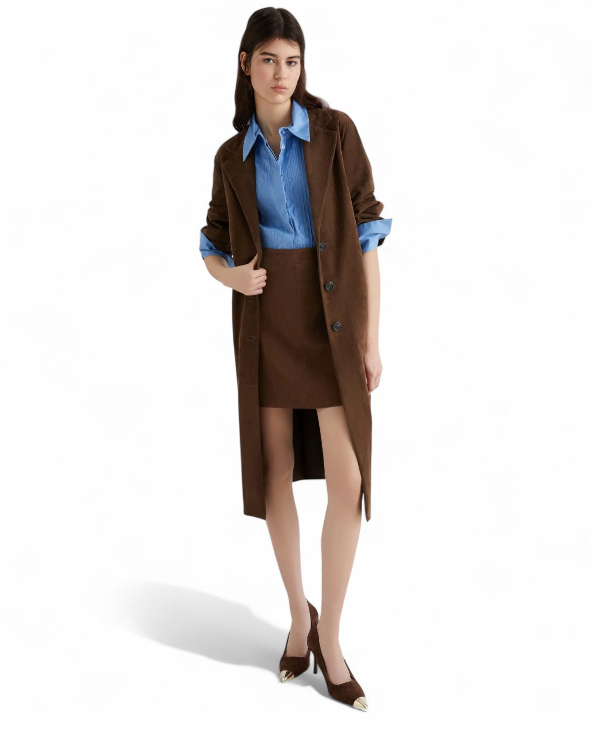 Trench in suede con cintura e rever-Marella-Cappotti-Vittorio Citro Boutique