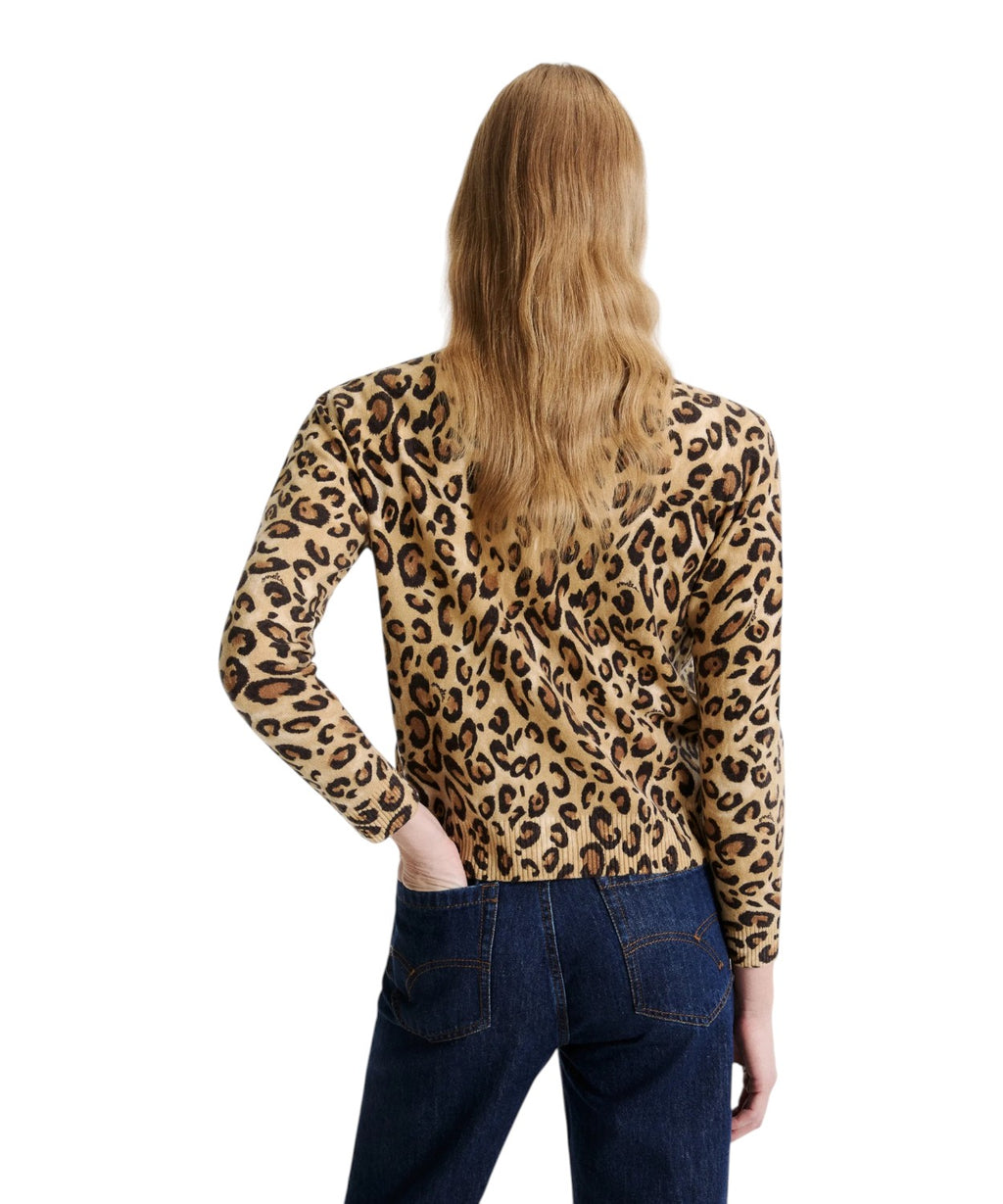 Cardigan in Pura Lana Animalier con Bottoni