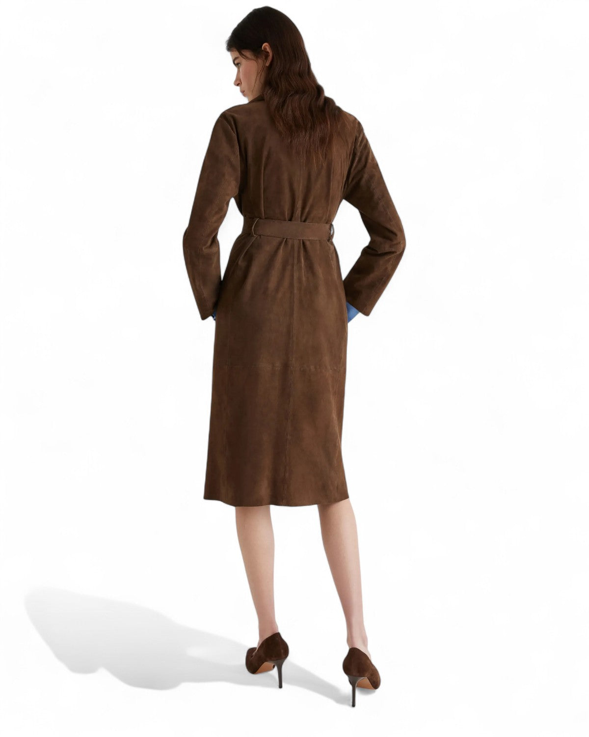 Trench in suede con cintura e rever-Marella-Cappotti-Vittorio Citro Boutique