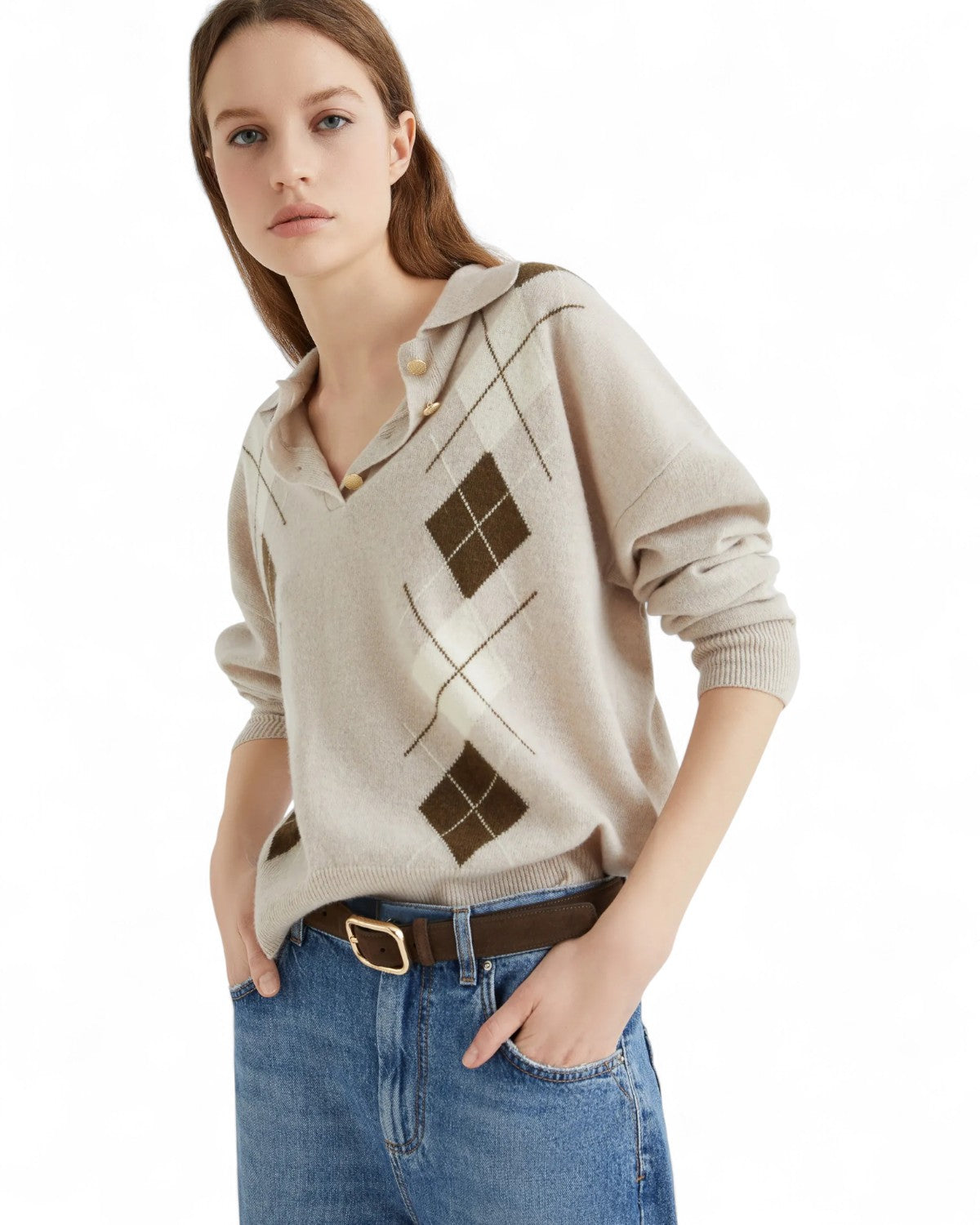 Polo in misto cashmere con intarsio a rombi-Marella-Maglieria-Vittorio Citro Boutique