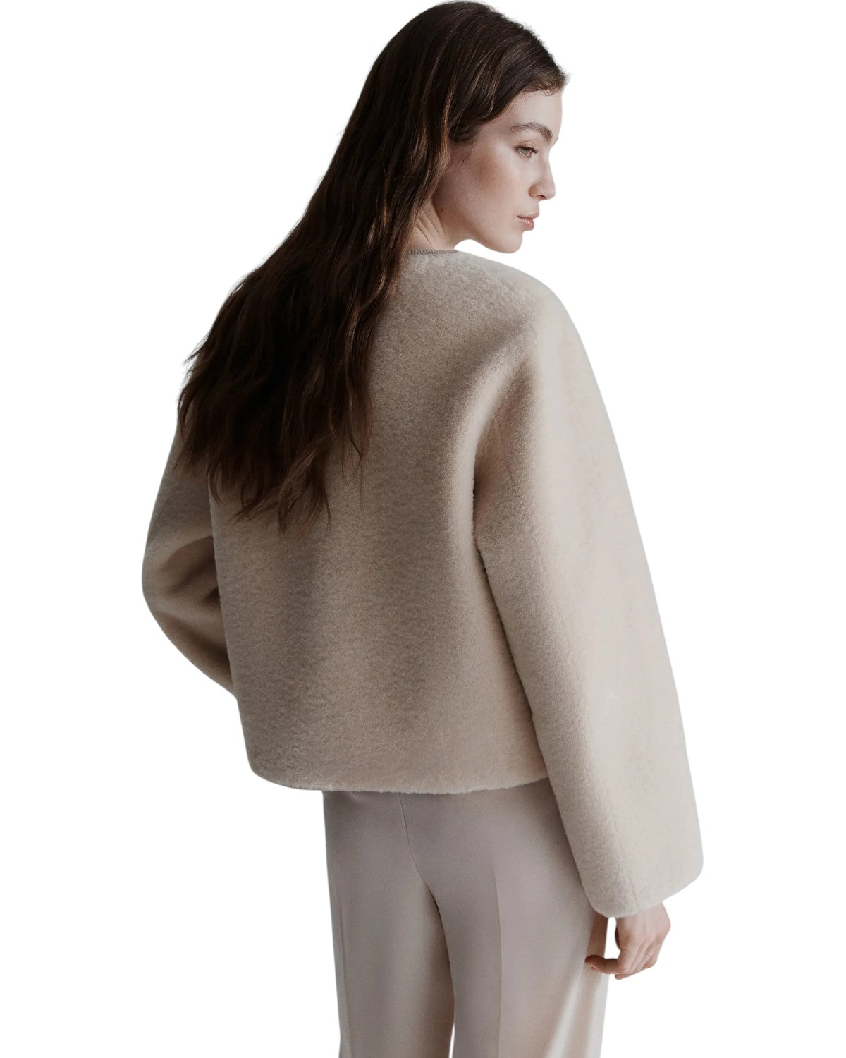 Giacca corta effetto furry con sciarpa removibile-Marella-Pellicce e shearling-Vittorio Citro Boutique