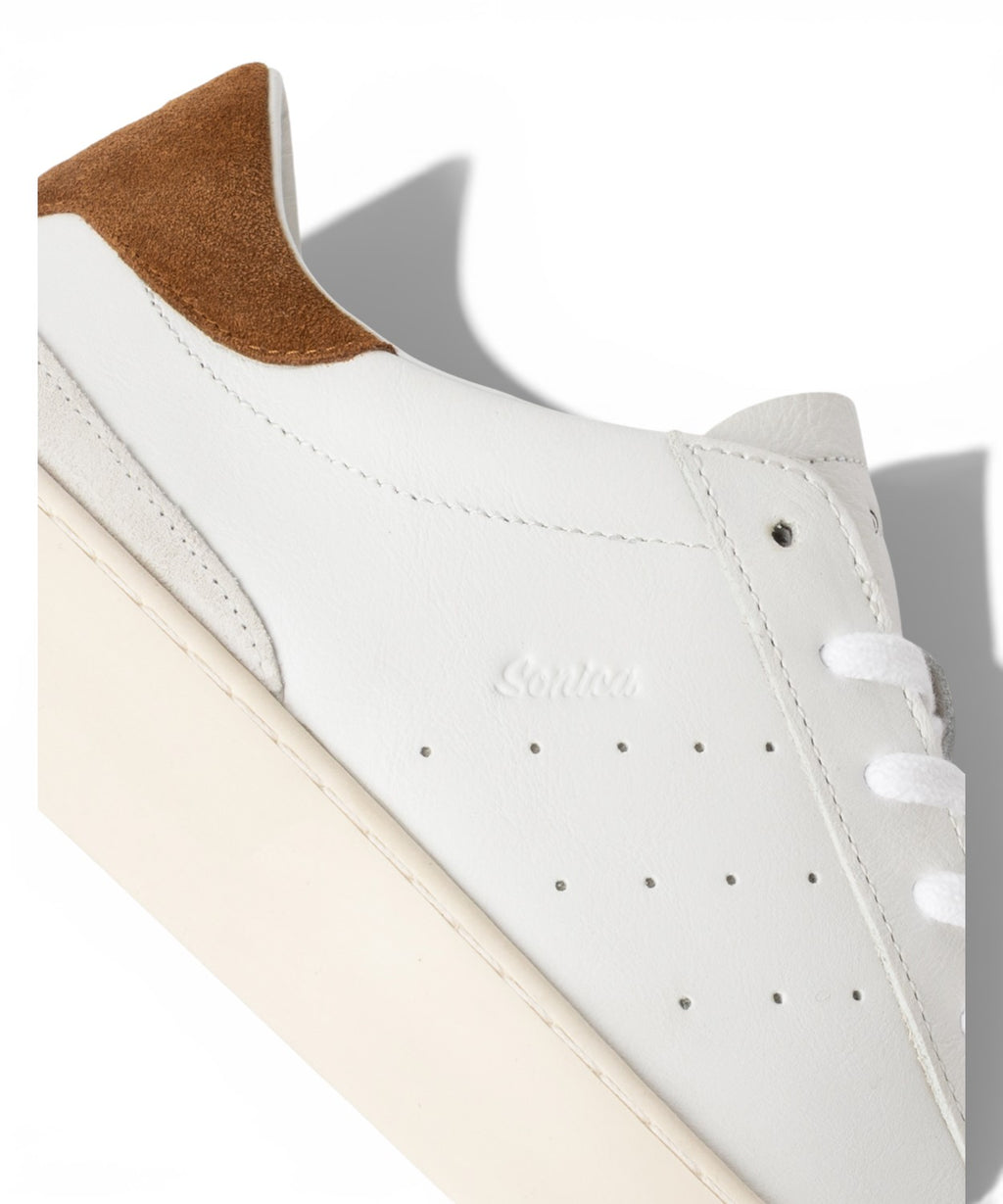 D.A.T.E. Sneakers Sonica Cuir Veau Blanc et Cognac