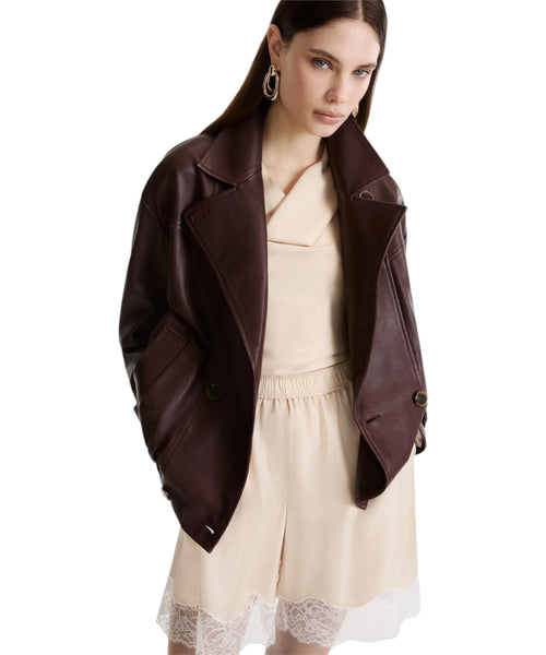Caban Donna in Pelle Doppiopetto Elegante