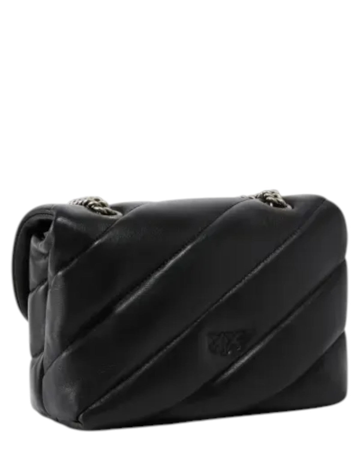 Retro della Borsa Love Puff Pinko in nappa nera trapuntata con cuciture diagonali, perfetta per outfit sofisticati da donna.