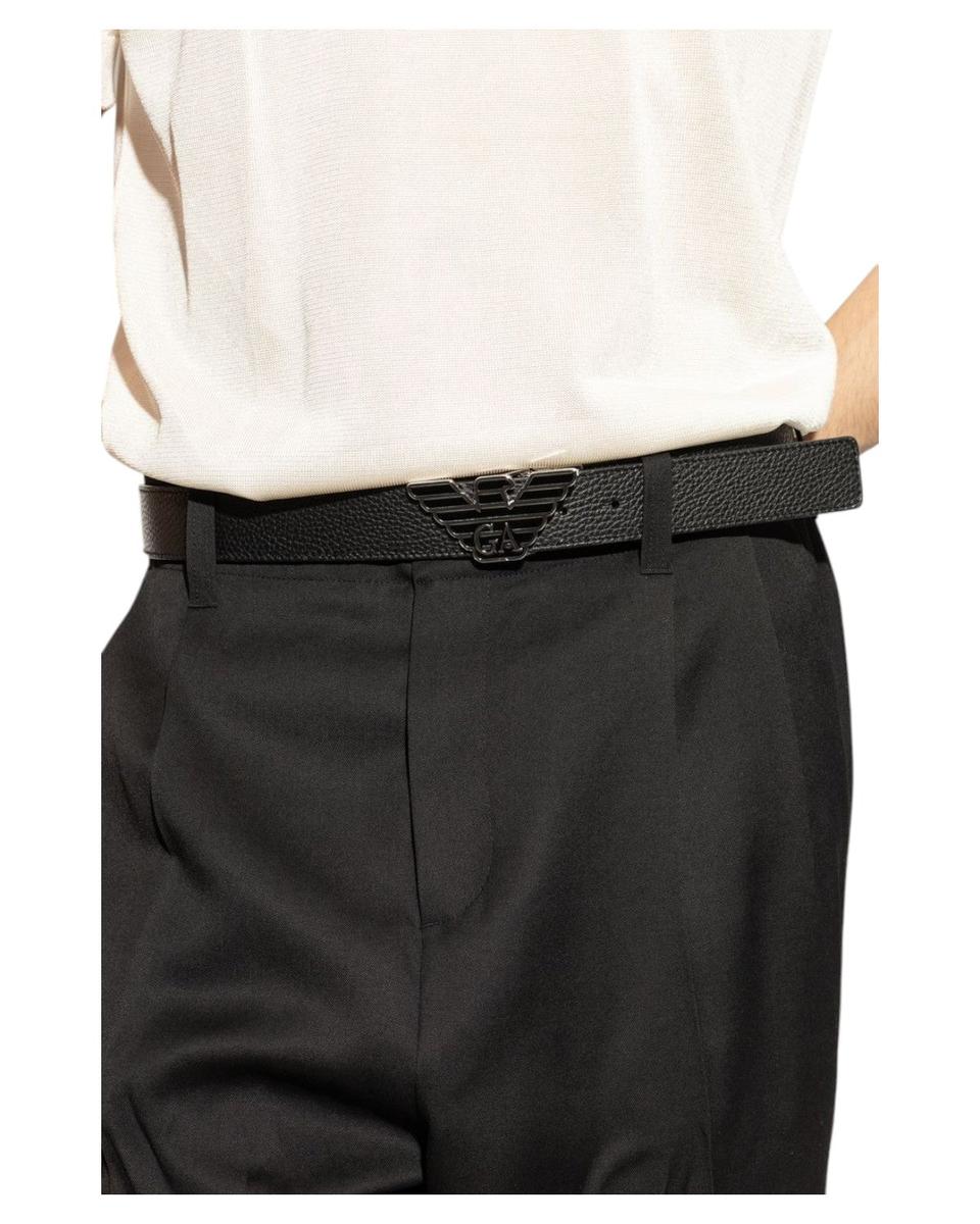Cintura Reversibile in Pelle con Placca Logo Aquila-Emporio Armani-Cinture-Vittorio Citro Boutique
