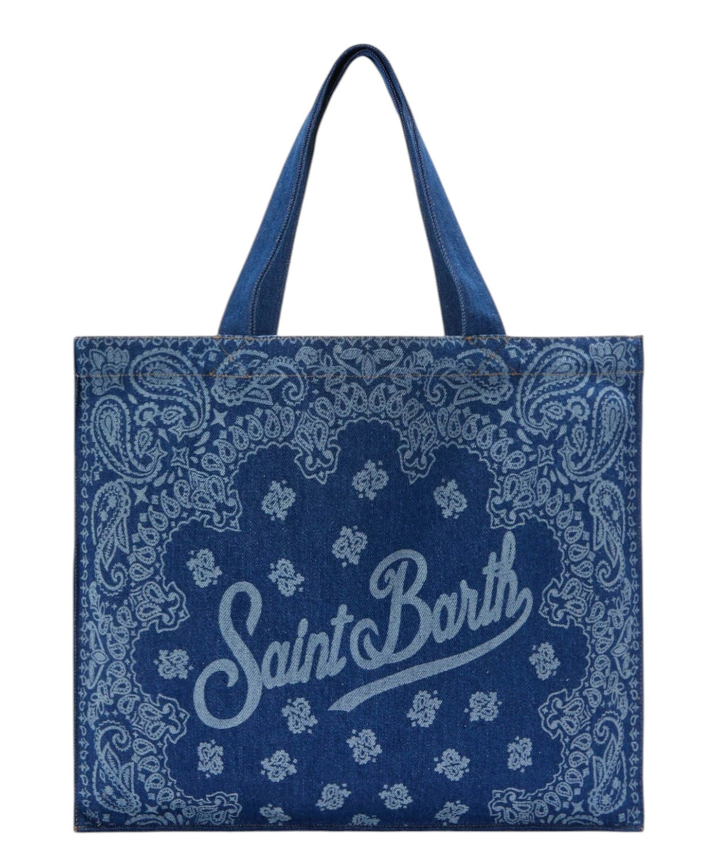 Sac de plage en denim avec imprimé bandana et logo