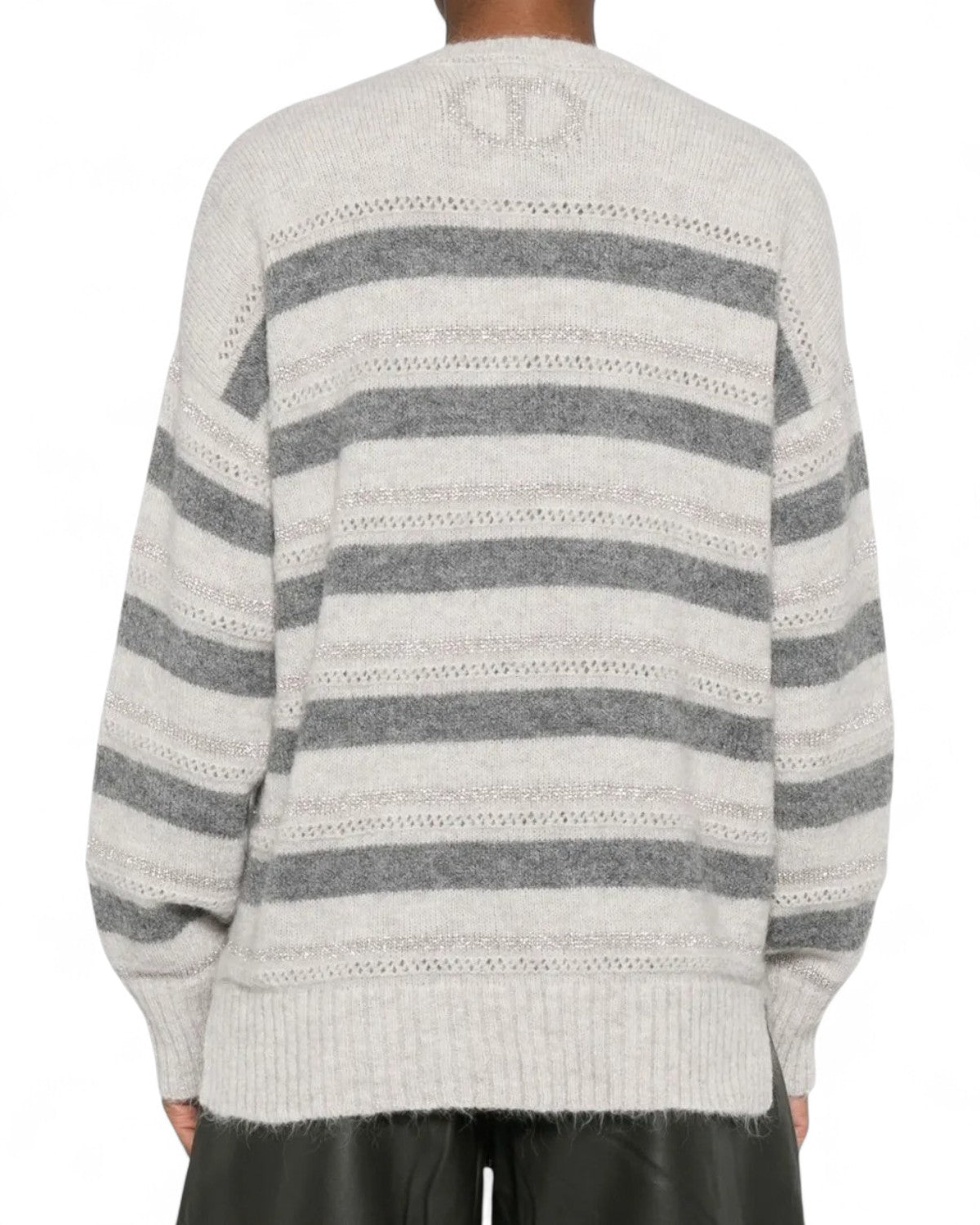 Maglione a Righe Grigio con Scollo a V-Twinset-Maglieria-Vittorio Citro Boutique