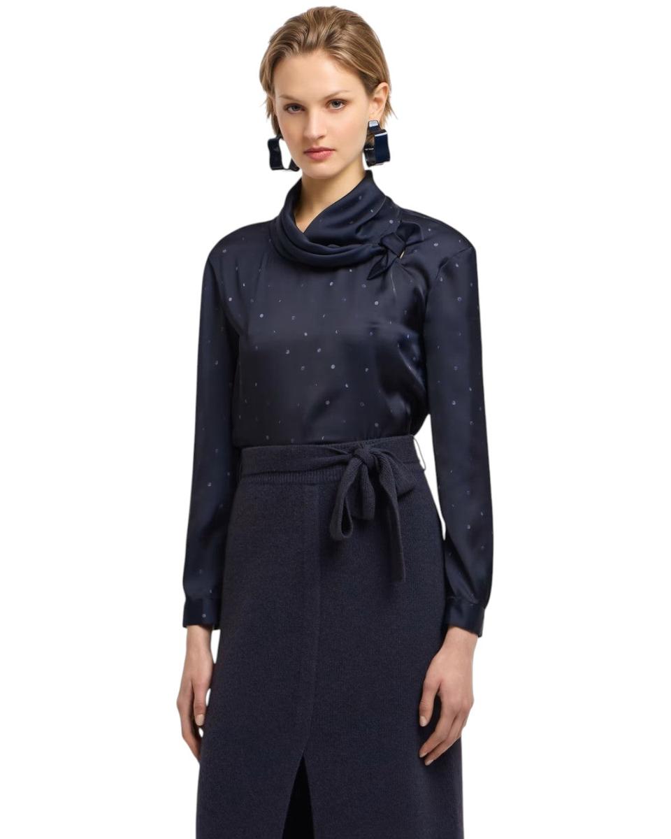 Blusa a Pois con Collo Foulard Removibile-Emporio Armani-Camicie-Vittorio Citro Boutique