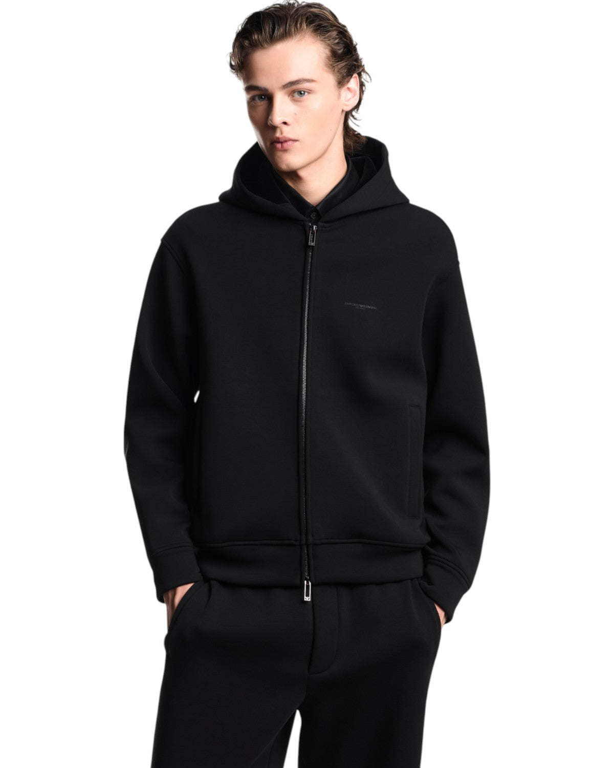 Felpa con Zip e Cappuccio in Jersey-Emporio Armani-Felpe-Vittorio Citro Boutique