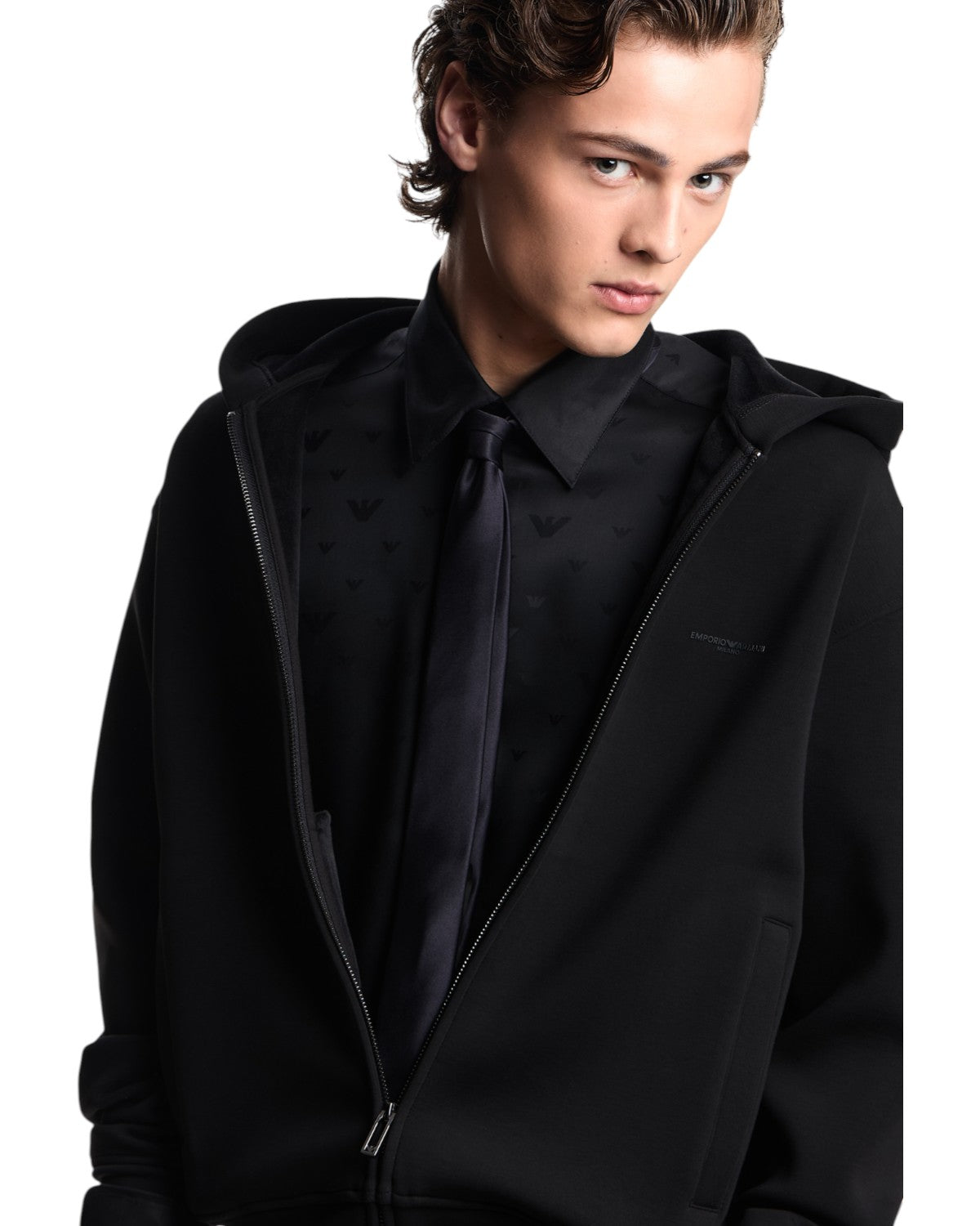 Felpa con Zip e Cappuccio in Jersey-Emporio Armani-Felpe-Vittorio Citro Boutique