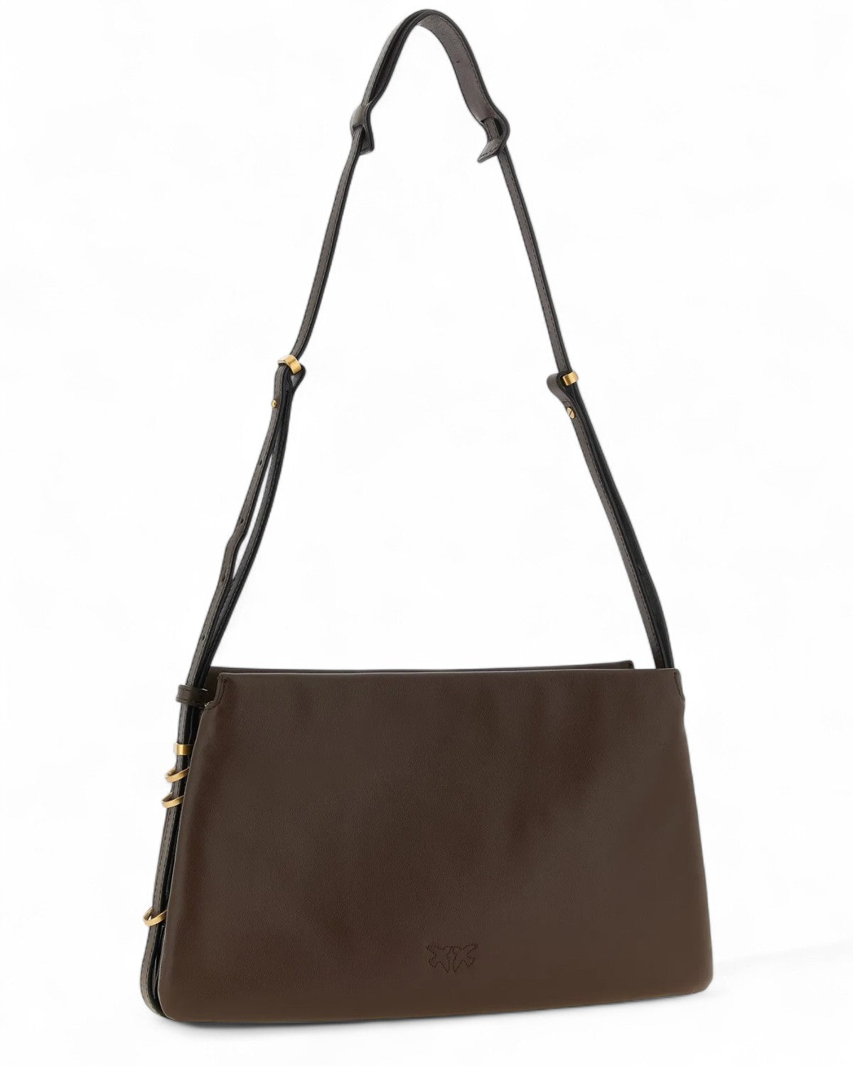 Vista posteriore della Borsa a Tre Soffietti in Pelle, design minimalista con tracolla lunga regolabile e cuciture tono su tono.