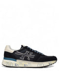 Sneakers Premiata MICK 7716 blu uomo con tomaia in pelle e tessuto, logo laterale argento e suola con scritte, stile casual luxury.