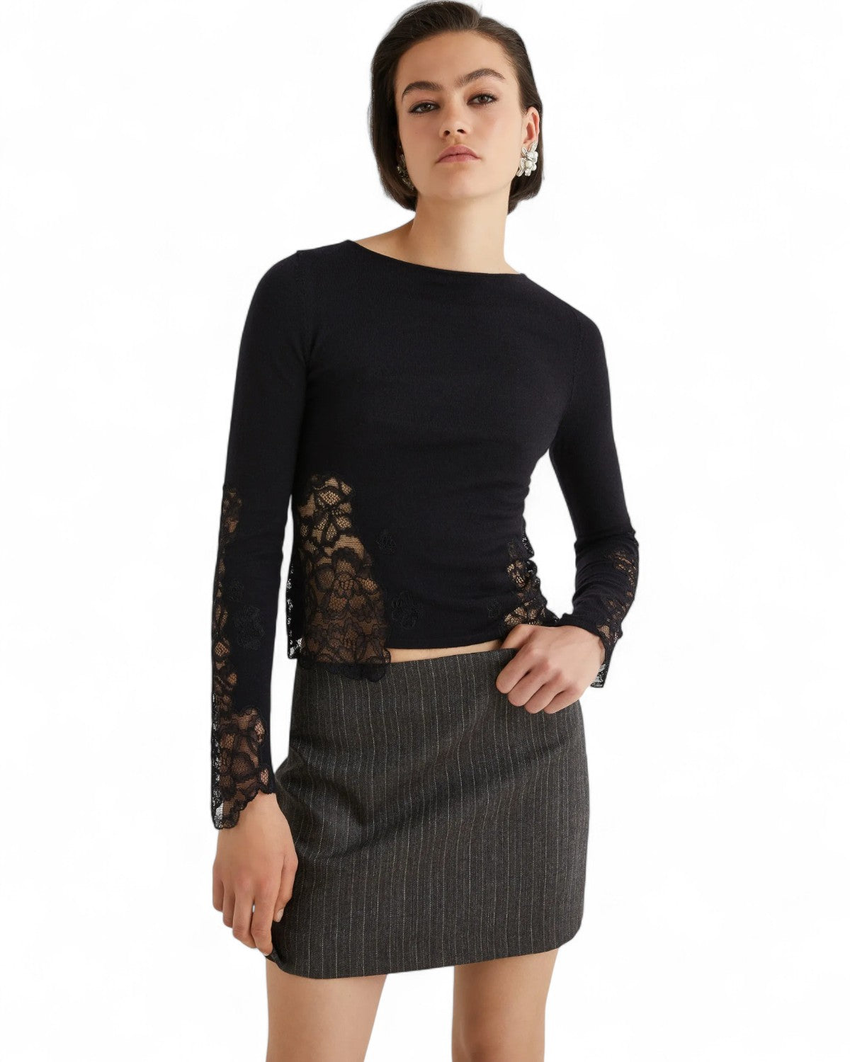 Maglia aderente in lana con pizzo-Marella-Maglieria-Vittorio Citro Boutique