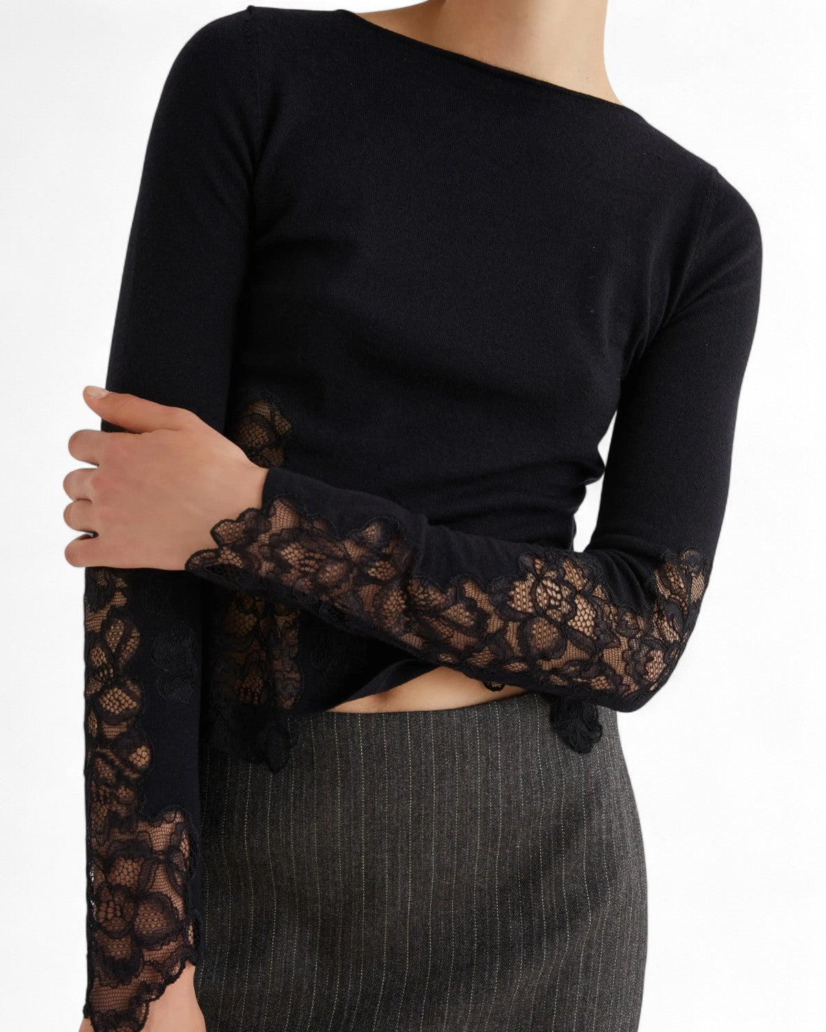 Maglia aderente in lana con pizzo-Marella-Maglieria-Vittorio Citro Boutique