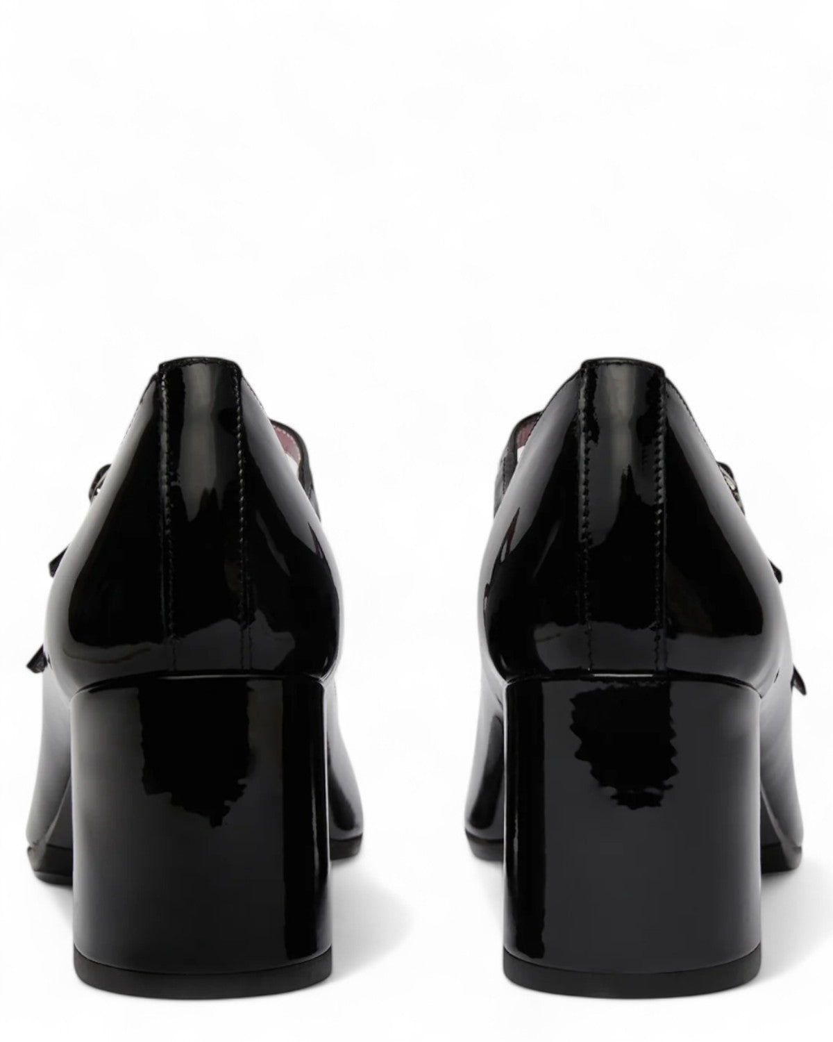 Dettaglio posteriore delle Alice Mary Jane Vernice Bordeaux con tacco largo 6cm, realizzate artigianalmente in Italia per il massimo comfort.