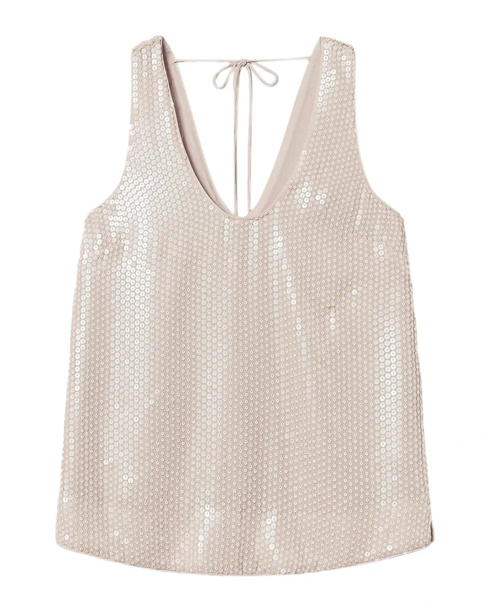 Top con paillettes beige e laccetti al collo-Twinset-Top-Vittorio Citro Boutique