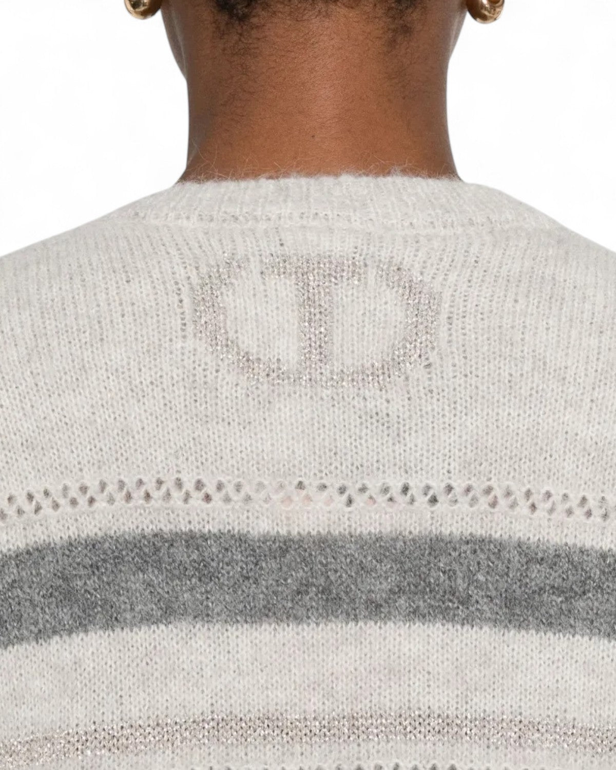 Maglione a Righe Grigio con Scollo a V-Twinset-Maglieria-Vittorio Citro Boutique