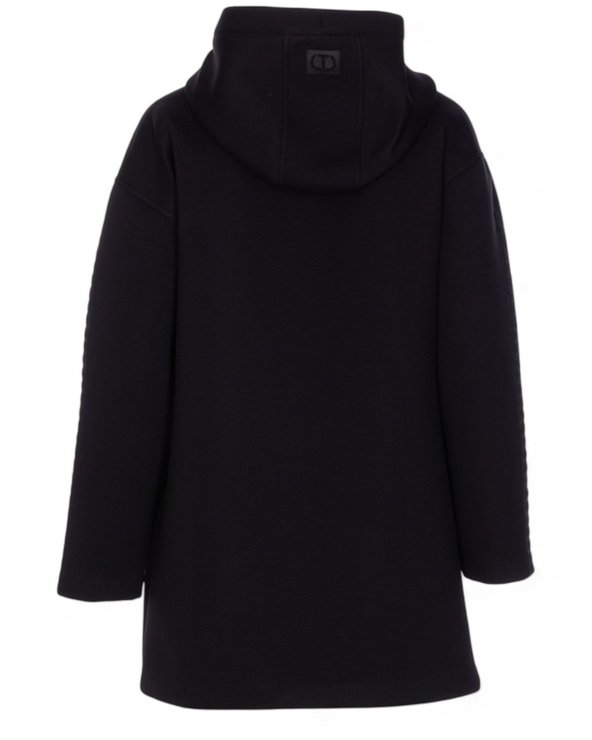 Retro della giacca con cappuccio e zip donna Twinset, design minimalista con cappuccio ampio e dettaglio logo tono su tono.