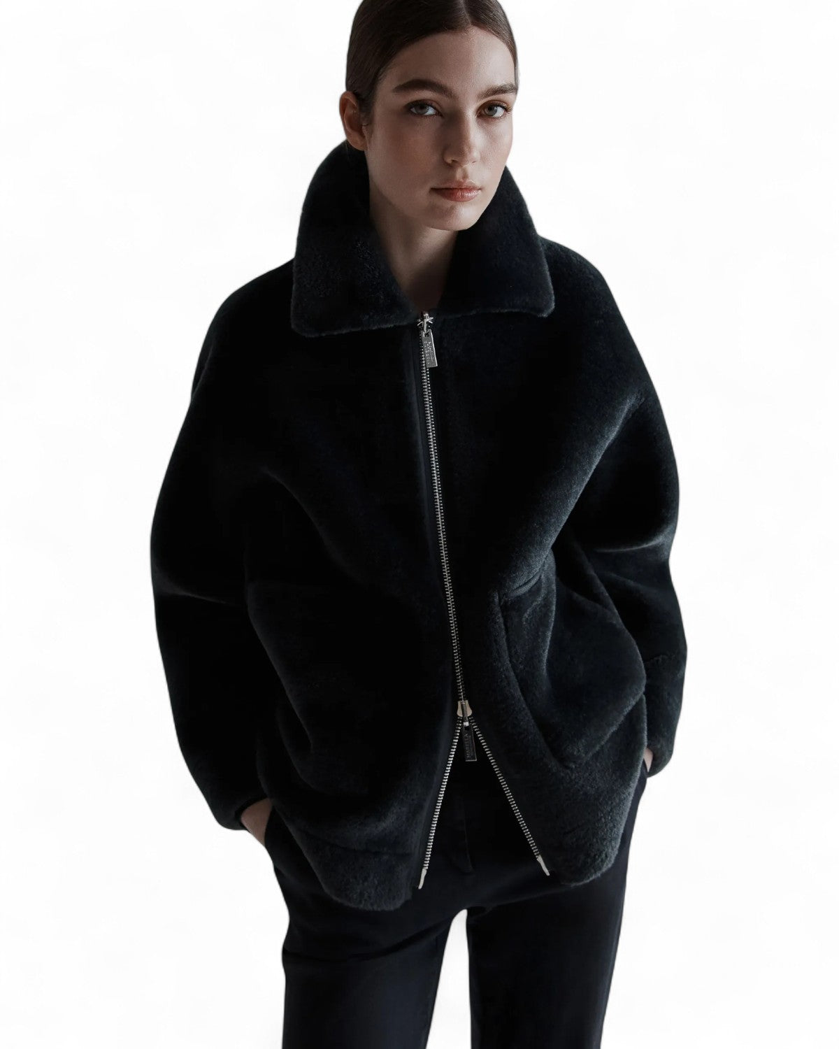 Giacca cocoon reversibile in jersey e tessuto furry-Marella-Pellicce e shearling-Vittorio Citro Boutique