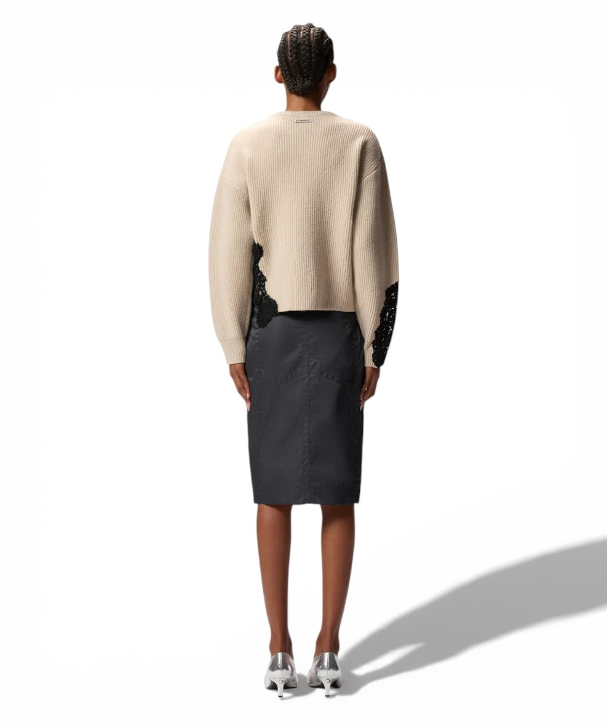 PINKO maglione Piemonte girocollo con pizzo in misto lana