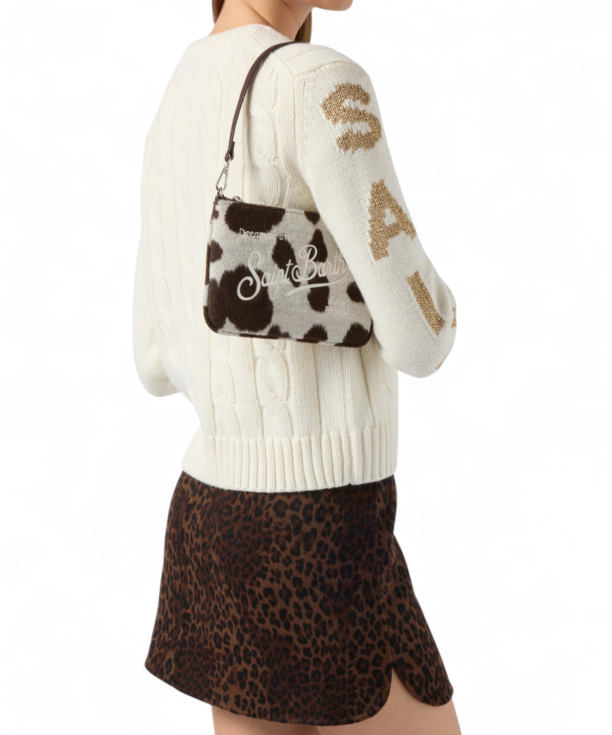 Borsa Parisienne Mini Felt in misto lana stampa muccata-Mc2 Saint Barth-Borse a spalla-Vittorio Citro Boutique