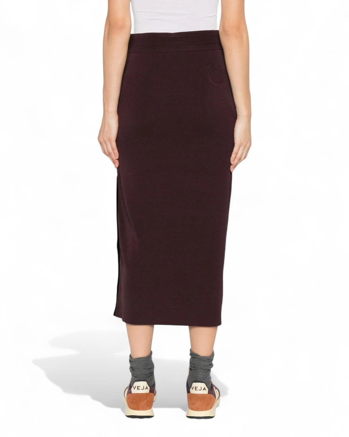 Retro della gonna sporty-chic Pinko con vita elasticizzata e lunghezza midi, perfetta per un look moderno e comodo.