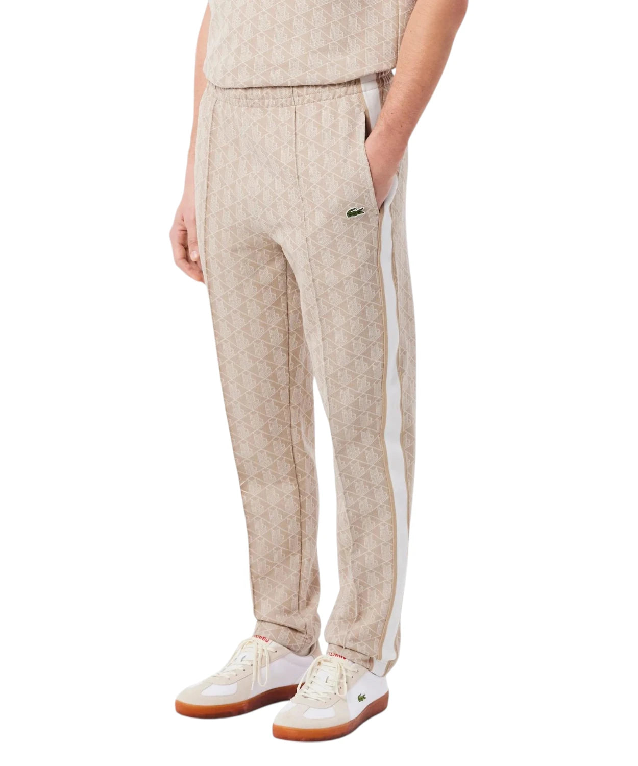 Pantaloni Tuta Lacoste Monogram Beige – Jogger Regular Fit