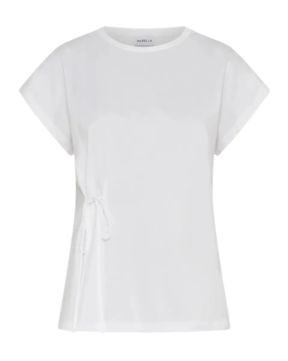 T-shirt Bianco Ottico in Cotone con Fiocco Laterale-Marella-T-shirt-Vittorio Citro Boutique