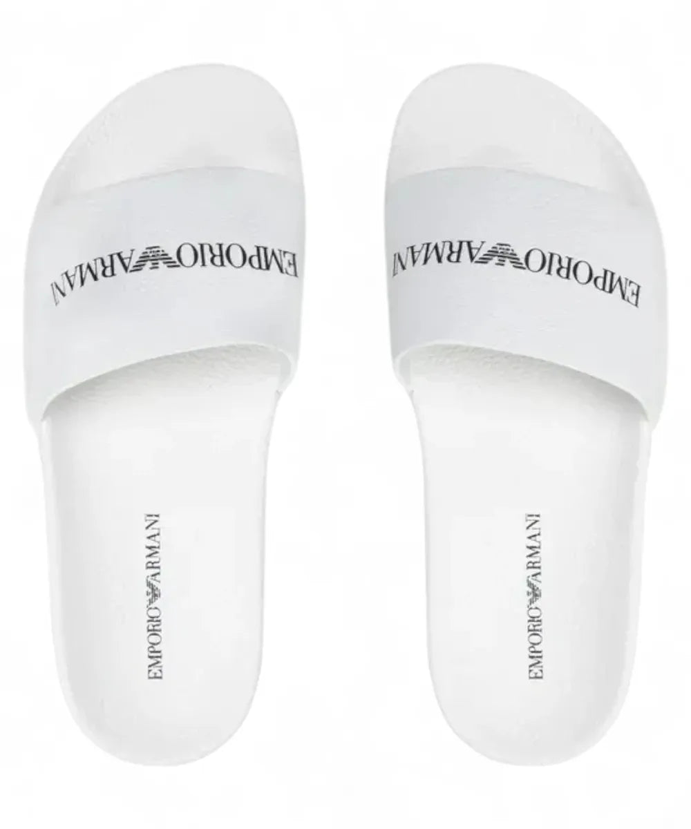 Sliders in pelle martellata con logo-Ciabatte-Emporio Armani-Vittorio Citro Boutique