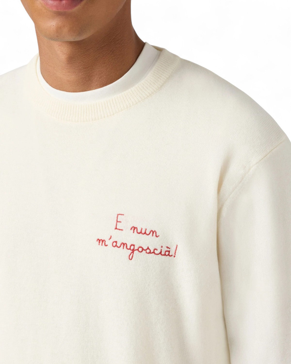 Maglione girocollo con ricamo “E nun m’angoscià”-Mc2 Saint Barth-Maglieria-Vittorio Citro Boutique