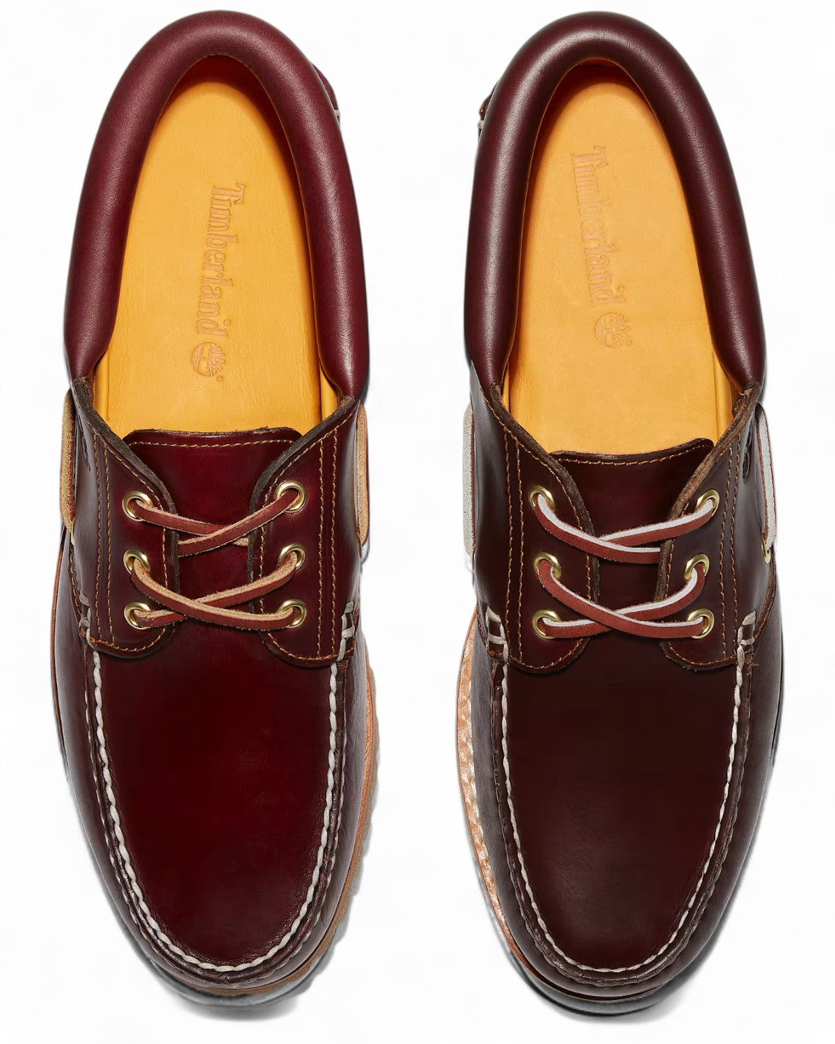 Vista dall’alto delle Scarpe da Barca Timberland Authentic per Uomo, interno imbottito e lacci in cuoio per massimo comfort e stile.