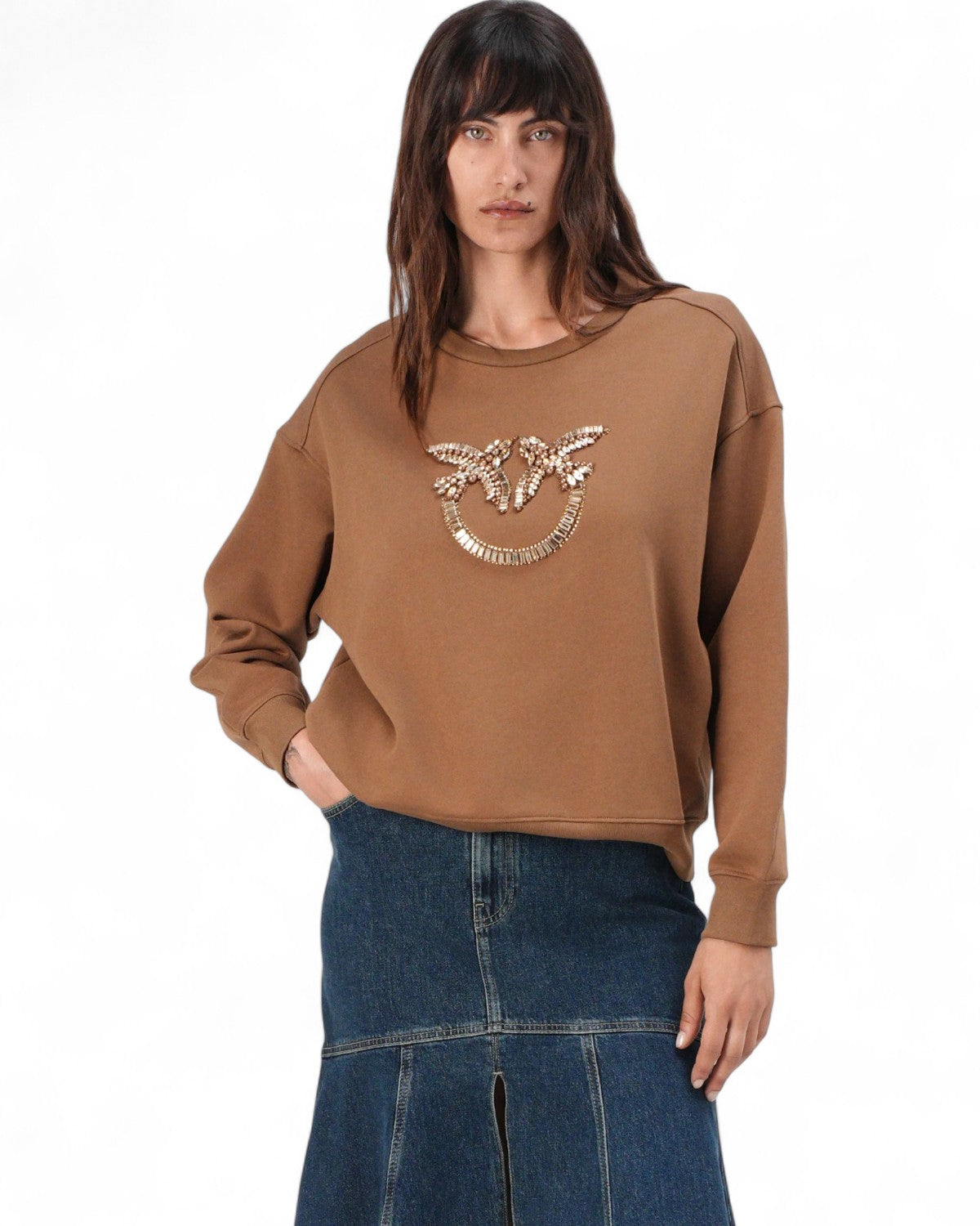 Felpa Girocollo con Ricamo Gioiello Love Birds-Pinko-Maglieria-Vittorio Citro Boutique