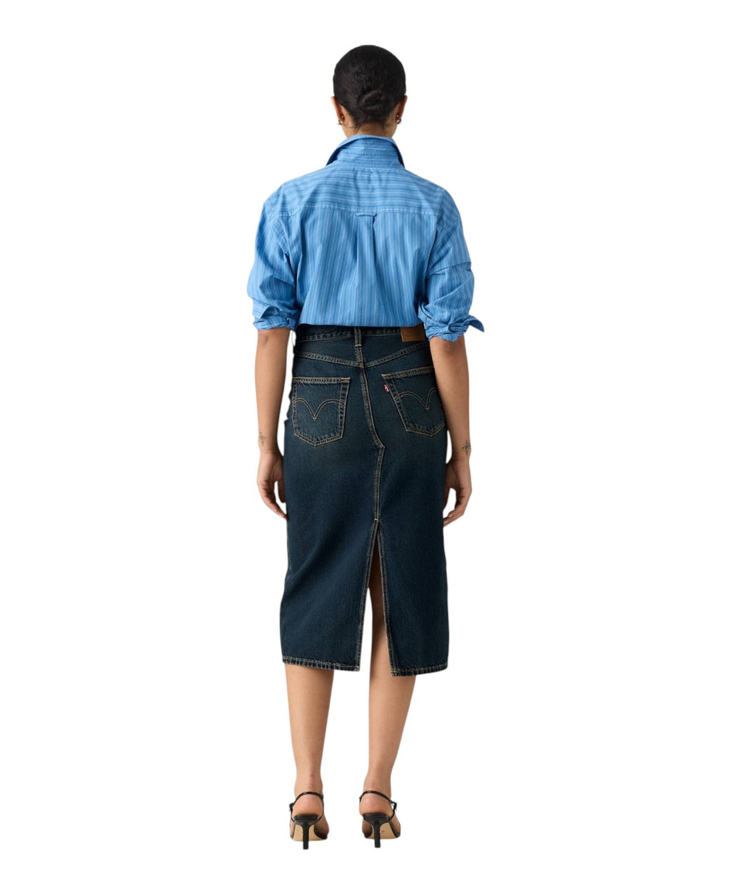 Jupe midi en denim avec fente frontale et design déstructuré