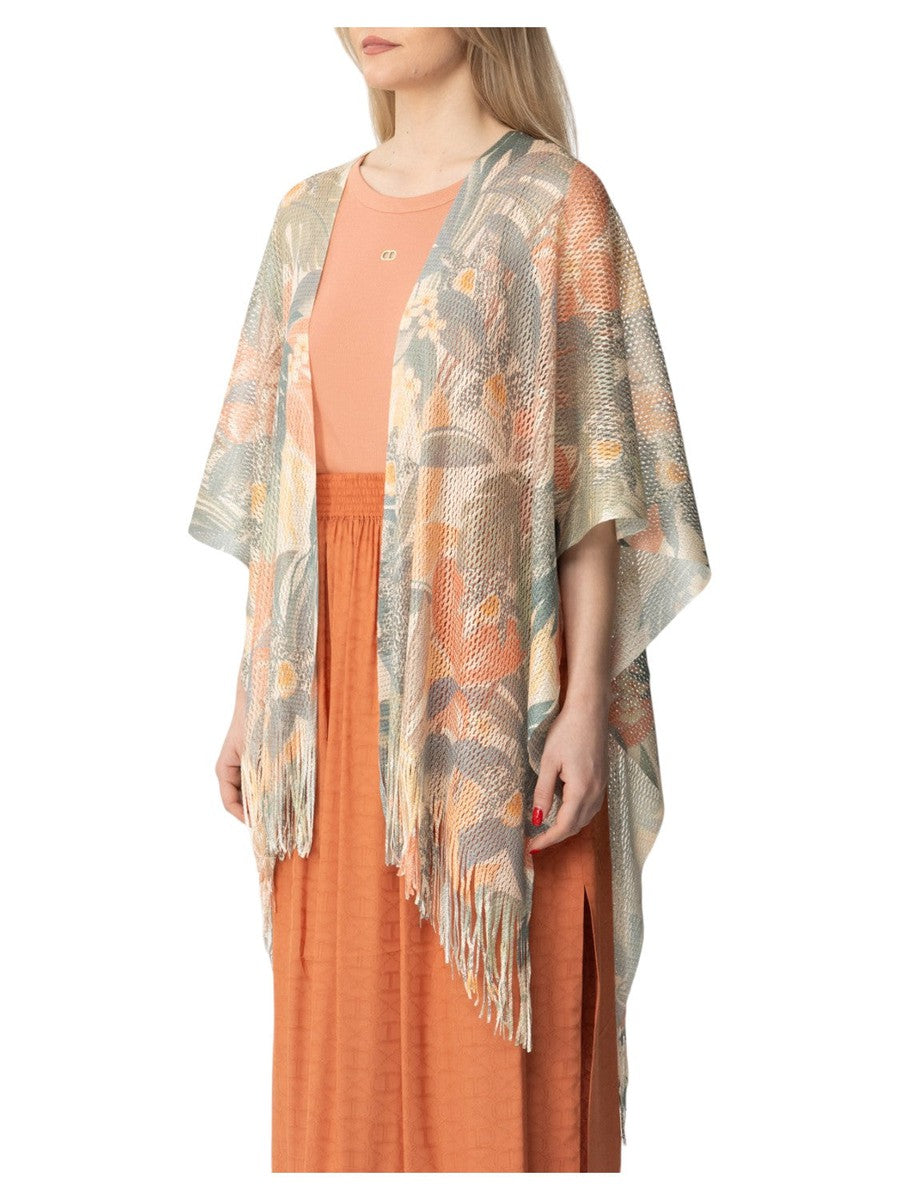 Kimono Twinset Effetto Rete con Stampa Floreale e Frange-Twinset-Maglieria-Vittorio Citro Boutique