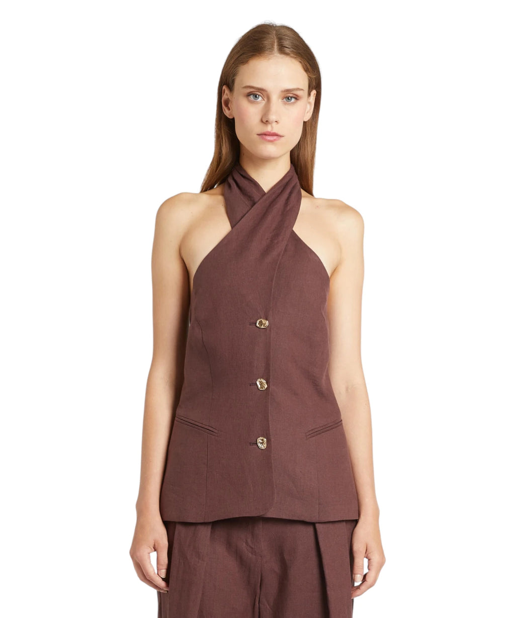 Top femme Marella GIORNO en lin avec col croisé