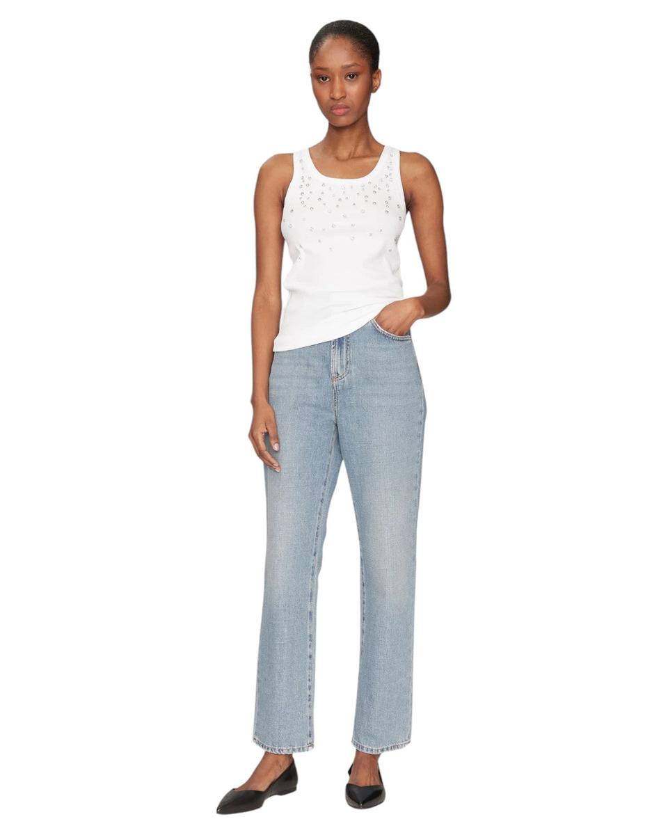 Canotta in Cotone Stretch con Cristalli Cabochon-Marella-Top-Vittorio Citro Boutique