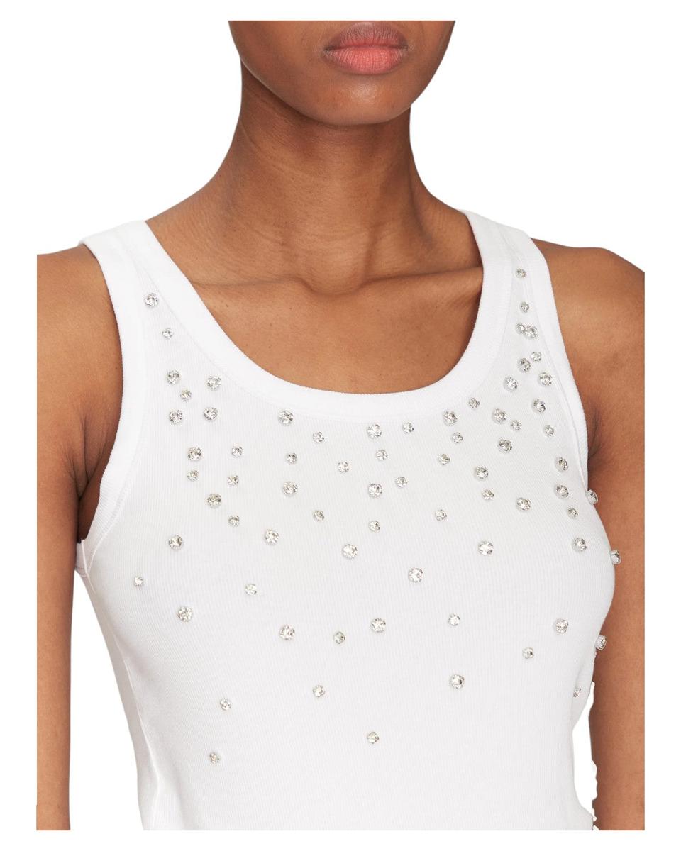 Canotta in Cotone Stretch con Cristalli Cabochon-Marella-Top-Vittorio Citro Boutique