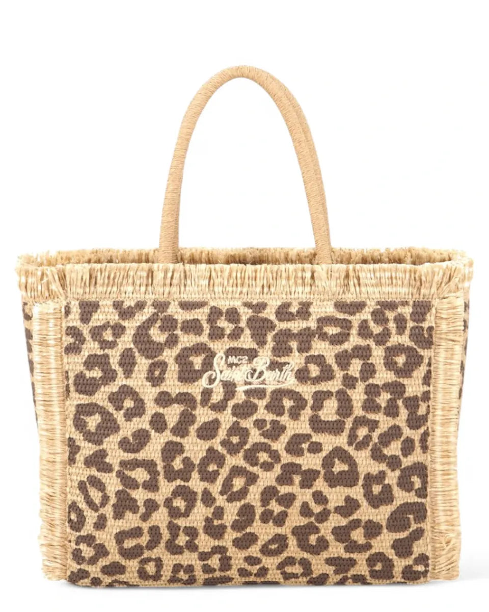 Borsa Vanity in Paglia con Ricamo Leopardato-Mc2 Saint Barth-Borse a spalla-Vittorio Citro Boutique