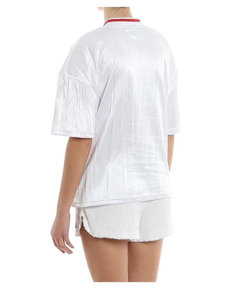 T-shirt Fila Miu Crimped Bianca con Maxi Logo in Paillettes-T-shirt-Fila-Vittorio Citro Boutique