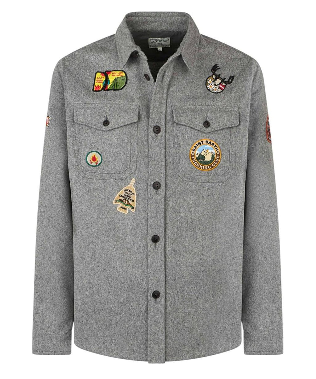 Camicia in lana grigia con tasche e toppe-Camicie-Mc2 Saint Barth-Vittorio Citro Boutique