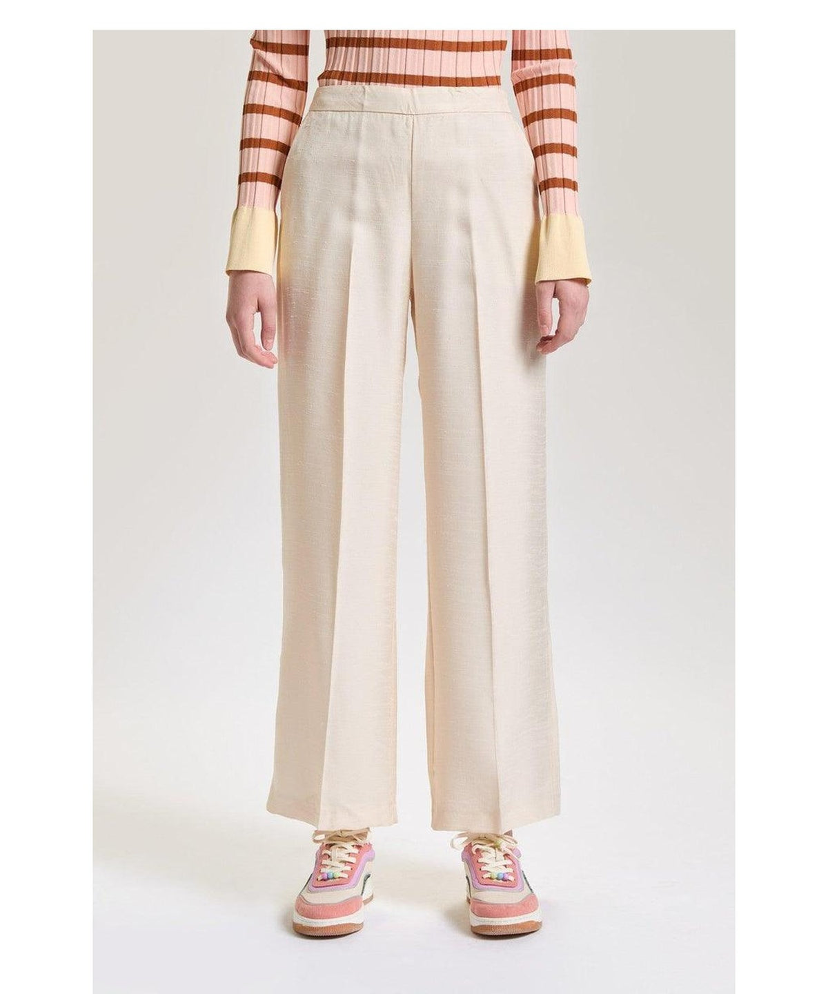 Pantalone Donna Gamba Dritta in Cady Fiammato 6