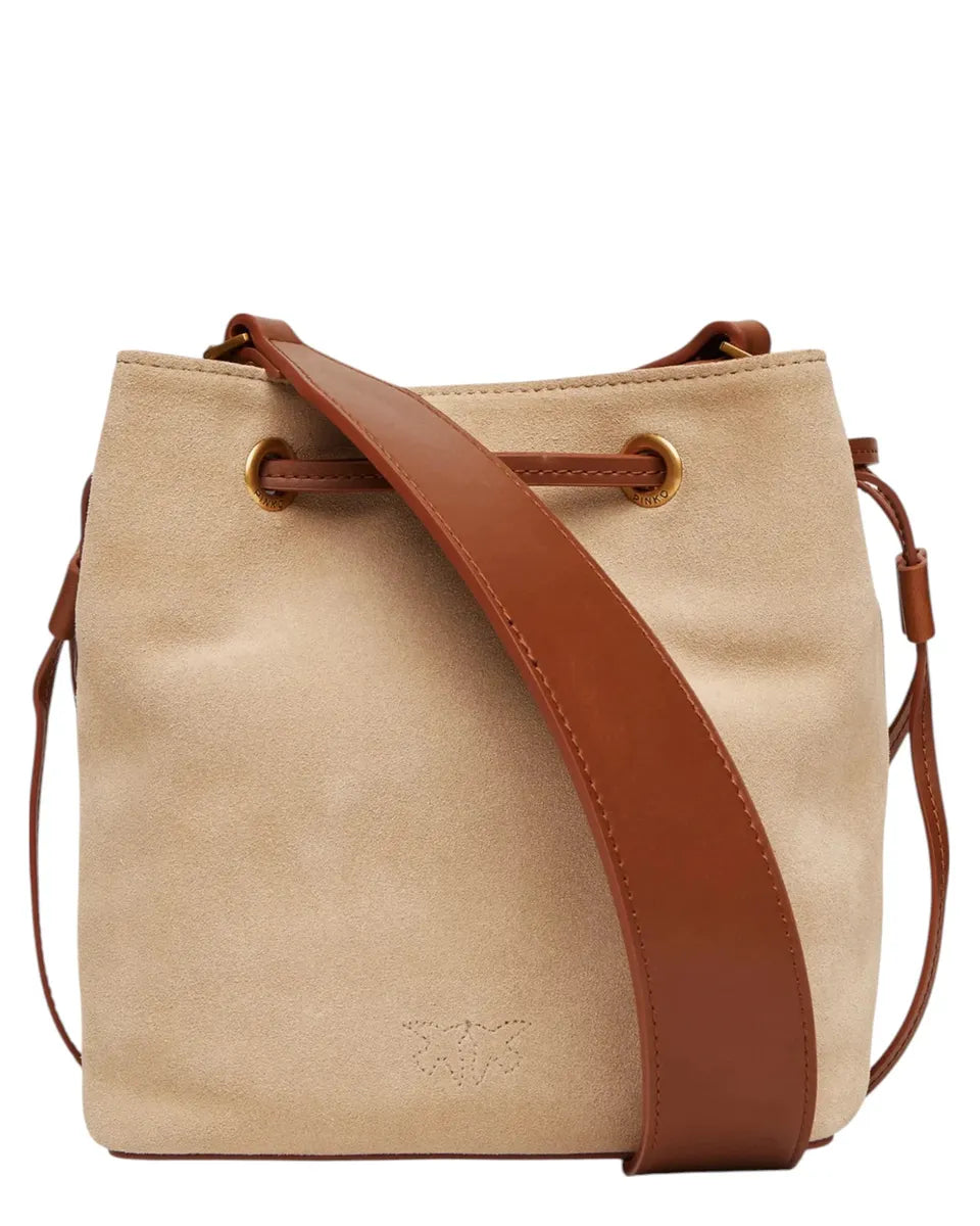 Borsa Mini a Secchiello in Suede con Tracolla Regolabile e Logo Love Birds-Borse a spalla-Pinko-Vittorio Citro Boutique