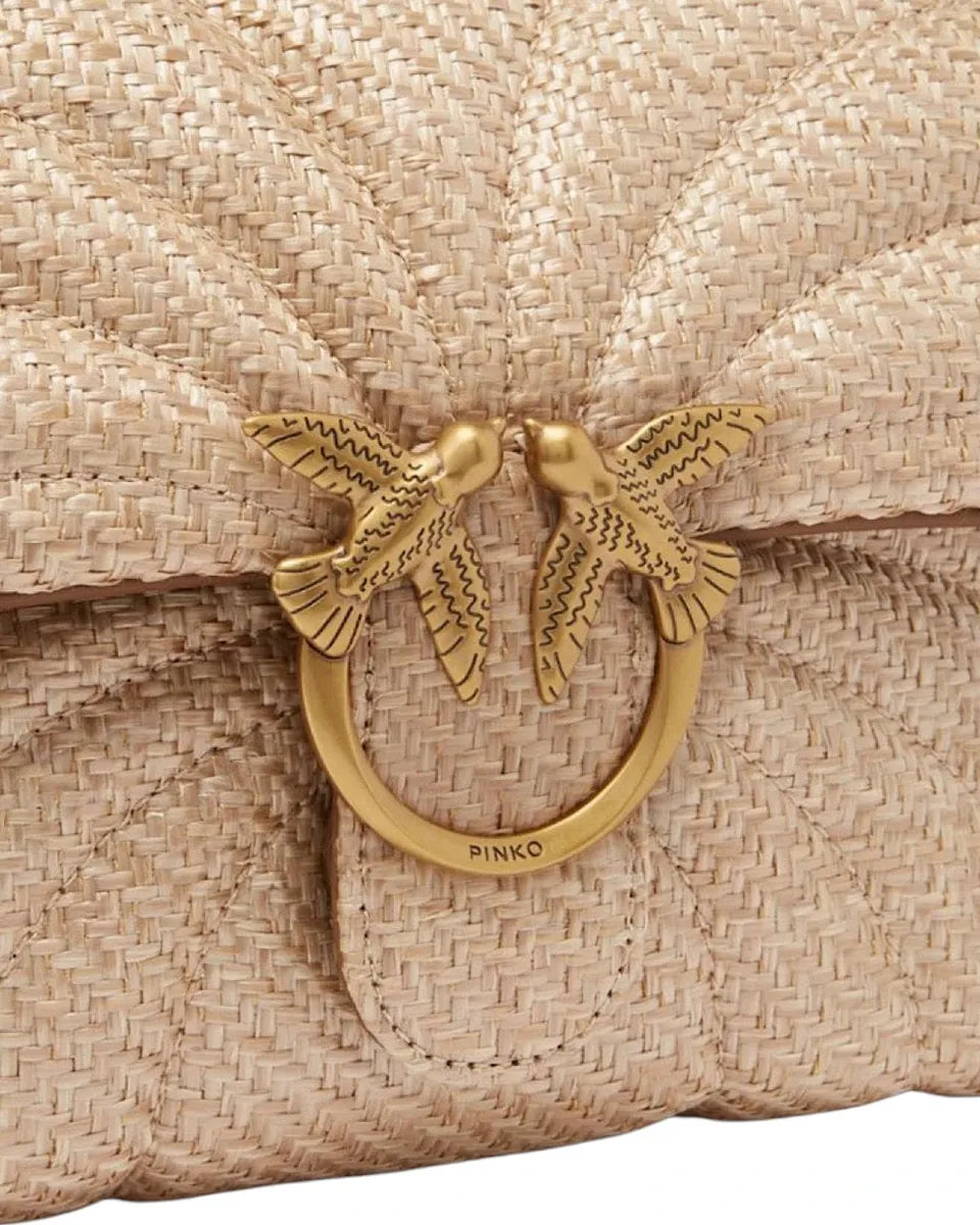 Mini Love Bag Puff in rafia con catena dorata e fibbia Love Birds-Pinko-Borse a spalla-Vittorio Citro Boutique