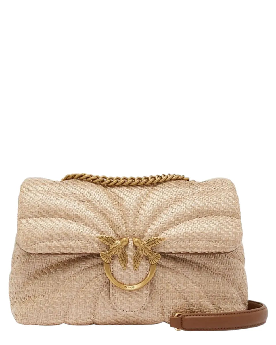 Mini Love Bag Puff in rafia con catena dorata e fibbia Love Birds-Pinko-Borse a spalla-Vittorio Citro Boutique