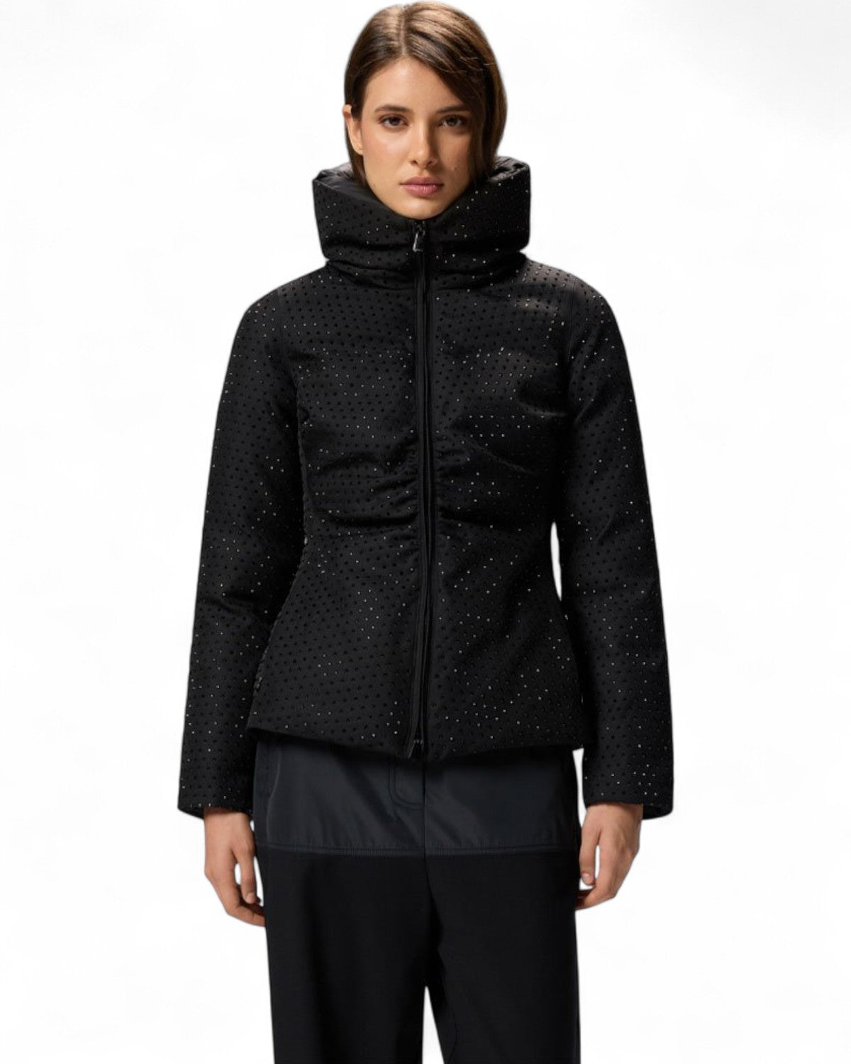 Piumino corto Nita con collo alto e mini strass-Pinko-Piumini-Vittorio Citro Boutique